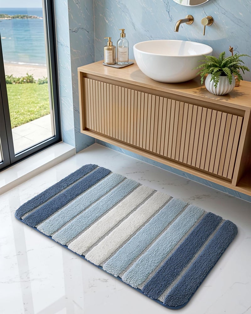 DEXI حصائر استحمام DEXI للحمام، 20x32 حصيرة استحمام ماصة من الألياف الدقيقة سريعة الجفاف، سجادات حمام قابلة للغسل مع قاعدة غير قابلة للانزلاق لحمام الدش، زرقاء - Image 3